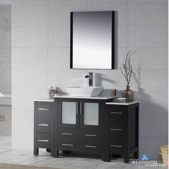 Blossom Sydney 54″ Bathroom Vanity V8001 54 02 Color Espresso Vessel Sink with 2 Side Cabinets - G&G Home Luxe