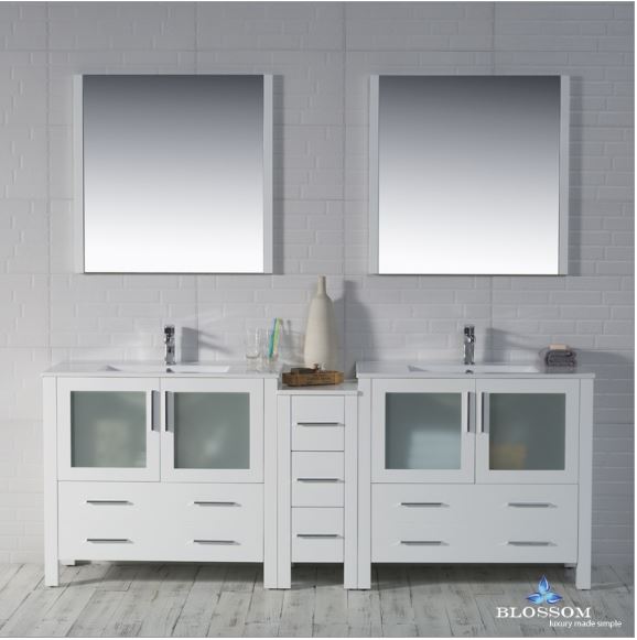 Blossom 84″ Double Bathroom Vanity Sydney Series Color Glossy White - G&G Home Luxe