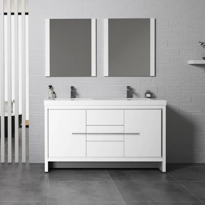 Blossom Vanity Milan 60 inch V8014 60 01 Color Glossy White Double Bathroom Cabinet - G&G Home Luxe