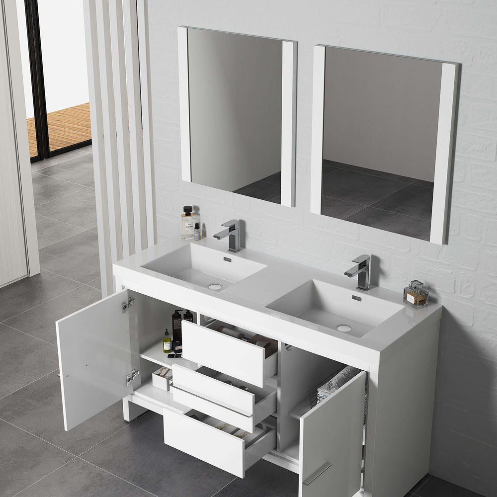 Blossom Vanity Milan 60 inch V8014 60 01 Color Glossy White Double Bathroom Cabinet - G&G Home Luxe