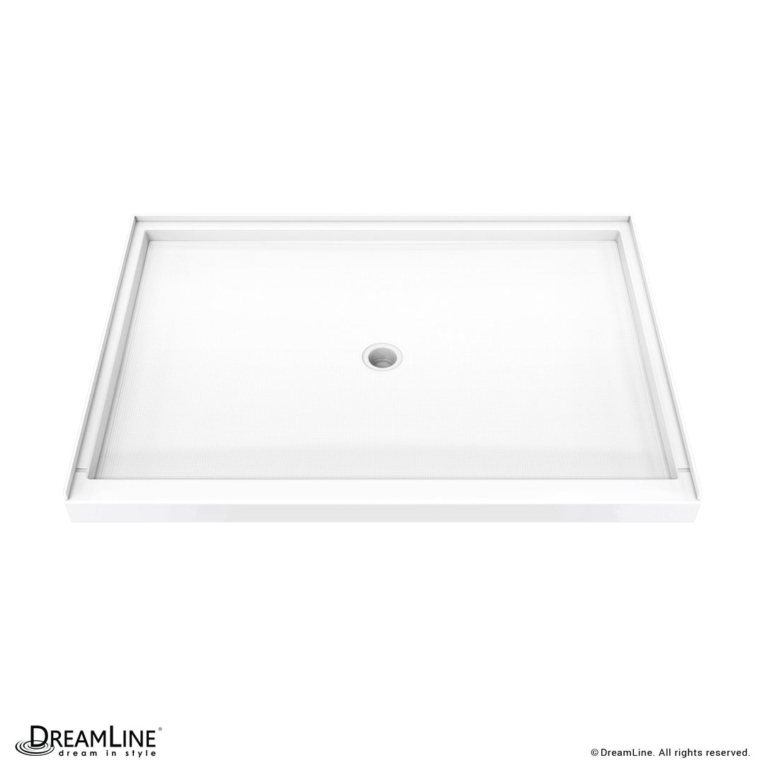 DreamLine DreamStone 42 in. D x 60 in. W x 4 in. H Center Drain Single Threshold Shower Base in White - G&G Home Luxe
