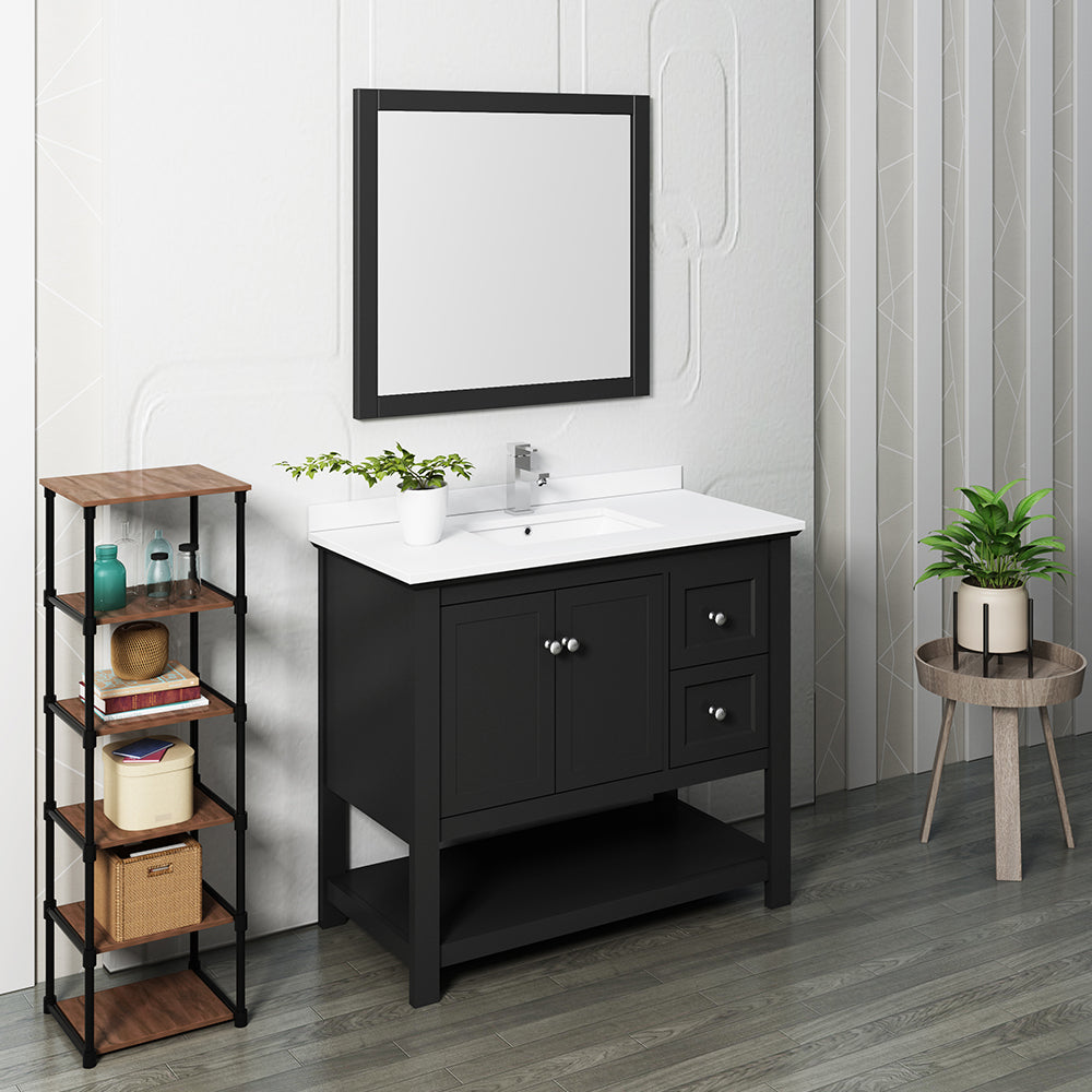Fresca Manchester 42" Black Traditional Bathroom Vanity w/ Mirror FVN2340BL - G&G Home Luxe
